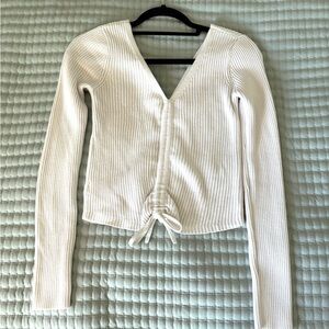 Hollister Women’s Sz Medium White Knit Long Sleeve Top V Neck Scrunch Middle